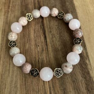 Handmade Beaded Bracelet w/ Rose Quartz and Jasper